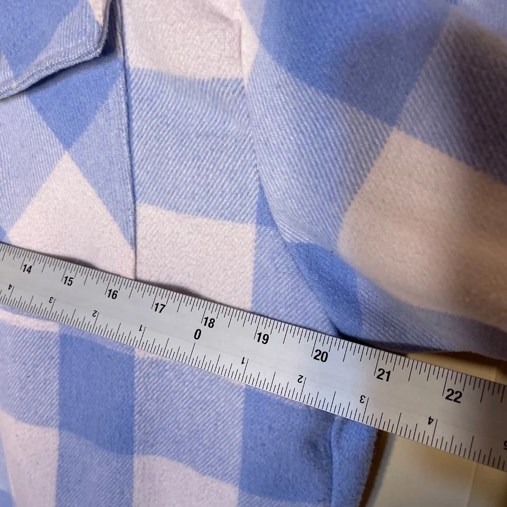 Men’s Blue & White Plaid Flannel Shirt Jacket